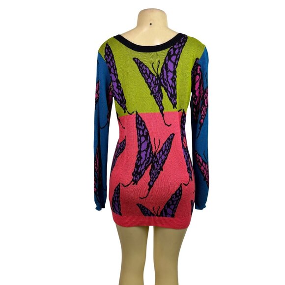 Betsey Johnson Womens Multicolor Butterfly Print V-Neck Sweater Dress Sz M - Picture 4 of 10